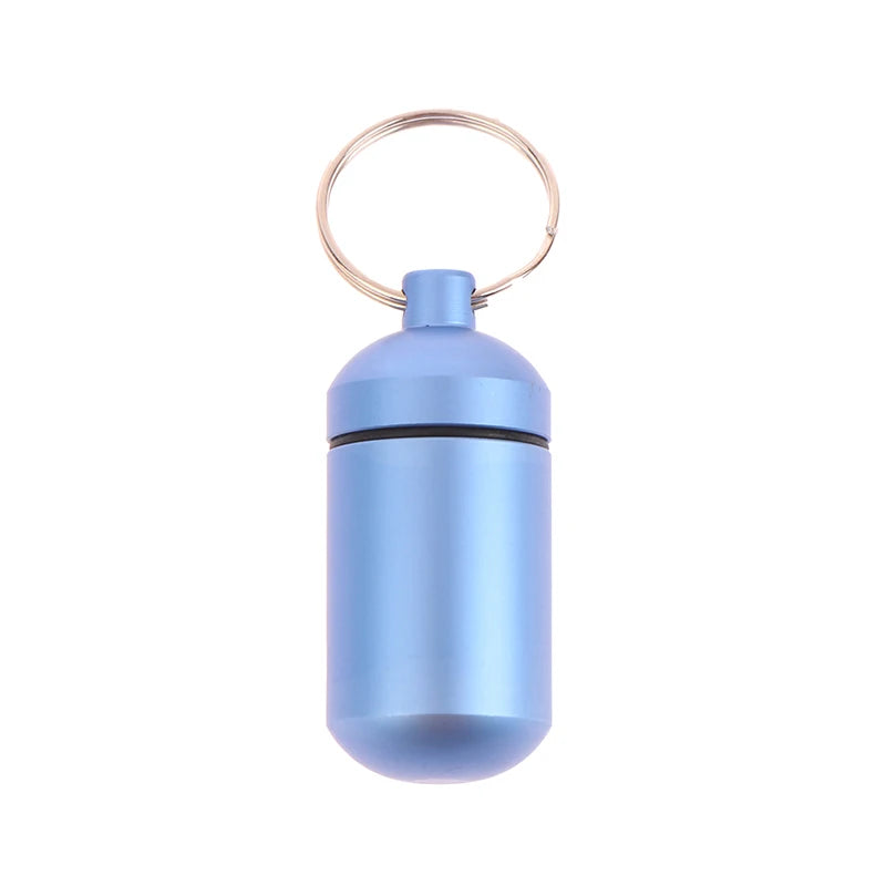 5 Colors Mini Aluminum Medicine Bottle Waterproof Outdoor Medicine Bottle With Keychain Storage First-Aid Medicine Bottle Sealed Peaceful Pleasures Health and Wellness blue2