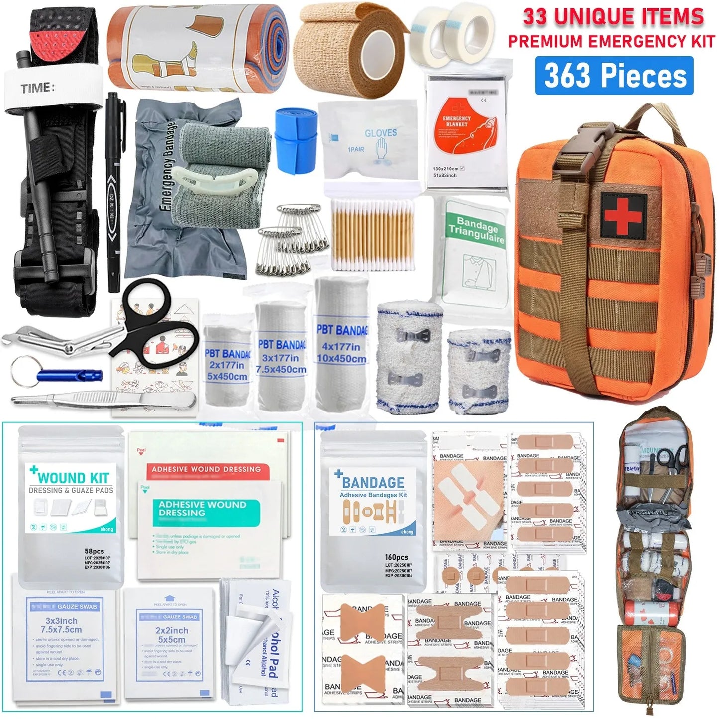 363pcs Survival Kits Camping Equipment Supplies Emergency, Portable Self-defense Gift For Camping, Outdoor First Aid Kit Mini Peaceful Pleasures Health and Wellness