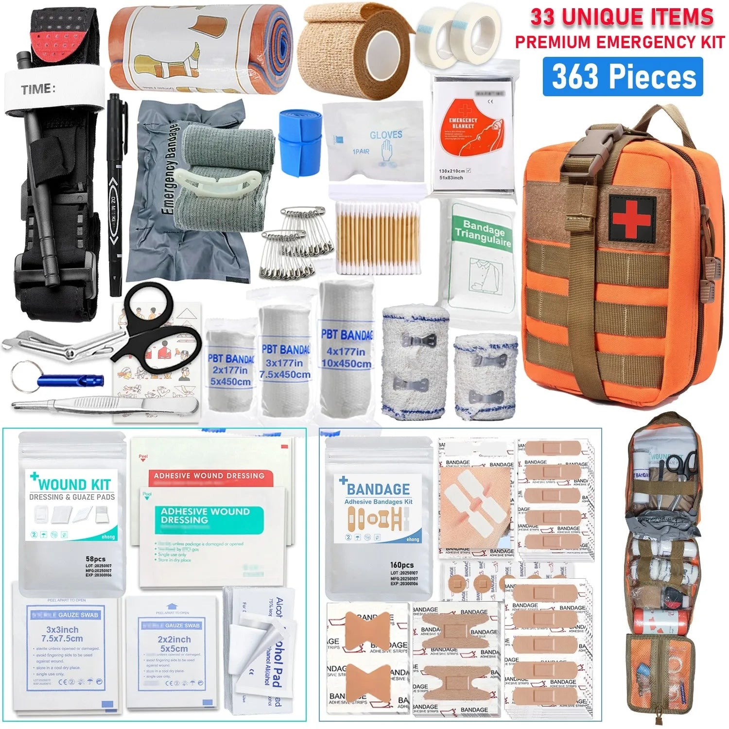 363pcs Survival Kits Camping Equipment Supplies Emergency, Portable Self-defense Gift For Camping, Outdoor First Aid Kit Mini Peaceful Pleasures Health and Wellness