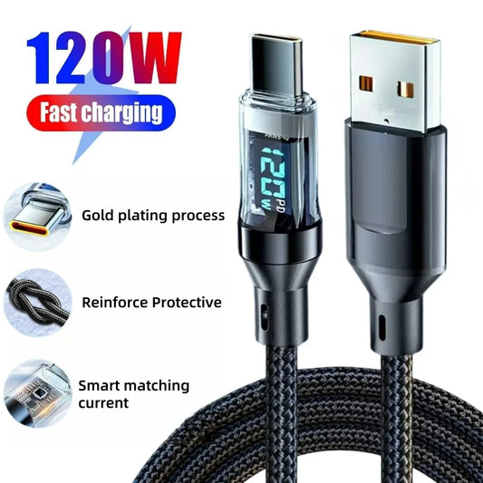 120W USB-C Fast Charging Cable with LED Display | 6A PD Nylon USB-C Charging Cable Peaceful Pleasures Health and Wellness