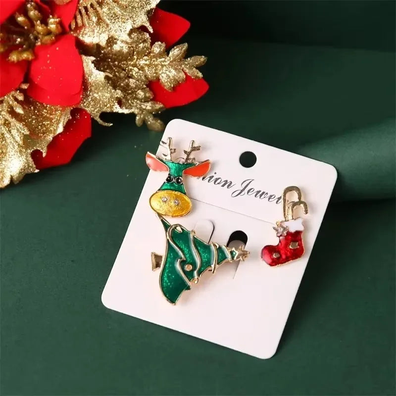 Christmas Brooch Pins – Santa, Elk & Snowflake | 1–20 PCS