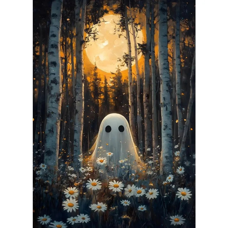 Halloween Ghost & Pumpkin Canvas Wall Art | Dark Academia Poster Canvas Wall Art Peaceful Pleasures Health and Wellness