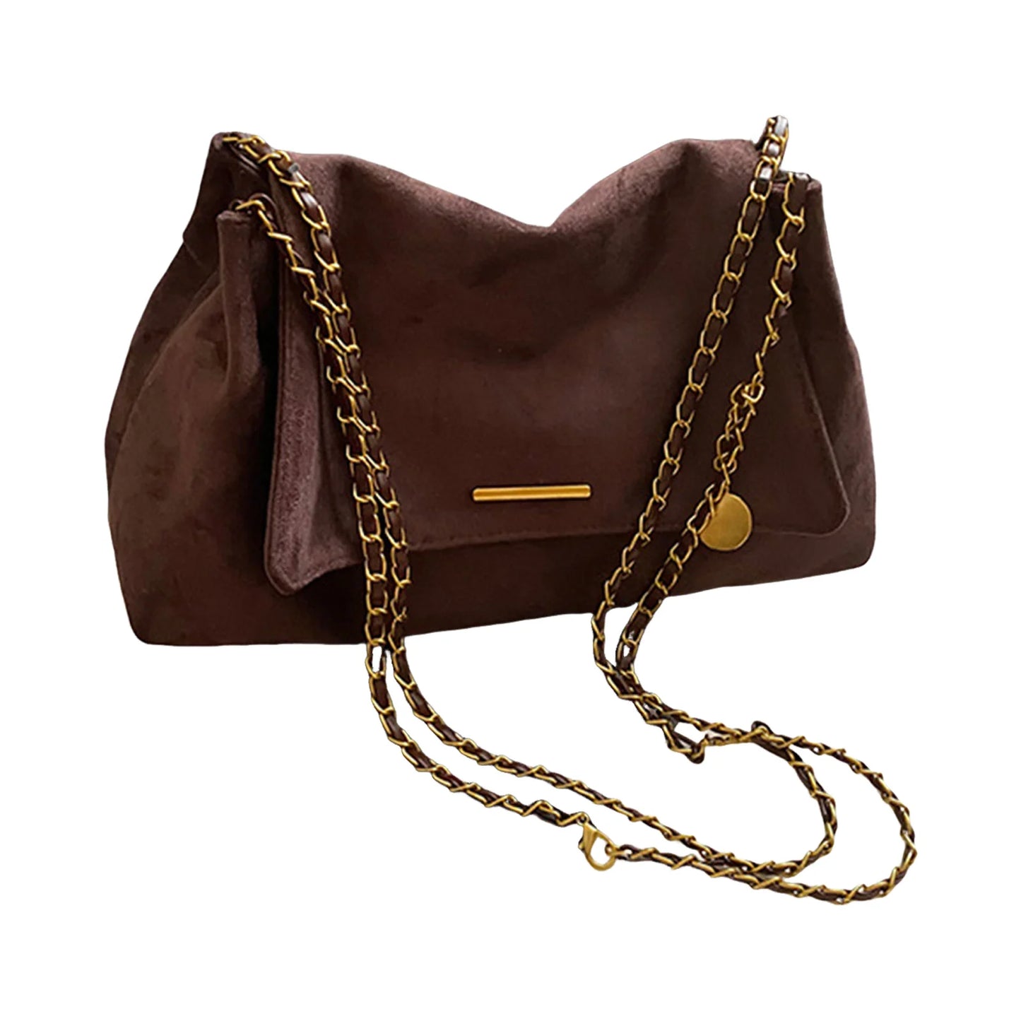 Women's Tote Bag Large Capacity Shoulder Crossbody Bag with Chain Strap Vintage Design for Daily Commute and Office Peaceful Pleasures Health and Wellness Coffee color