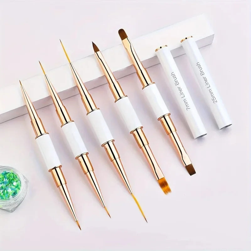 5Pcs Dual End Nail Art Pen Brushes Double-Ended Nail Art Brushes For Long Lines, Professional nail tools Peaceful Pleasures Health and Wellness