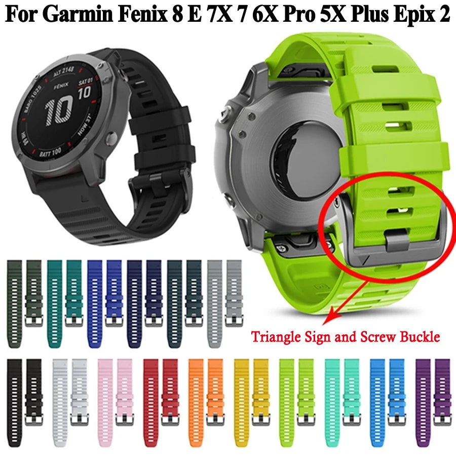 Silicone Quick Fit Band for Garmin Fenix 8/7/6/5 – 22mm 26mm