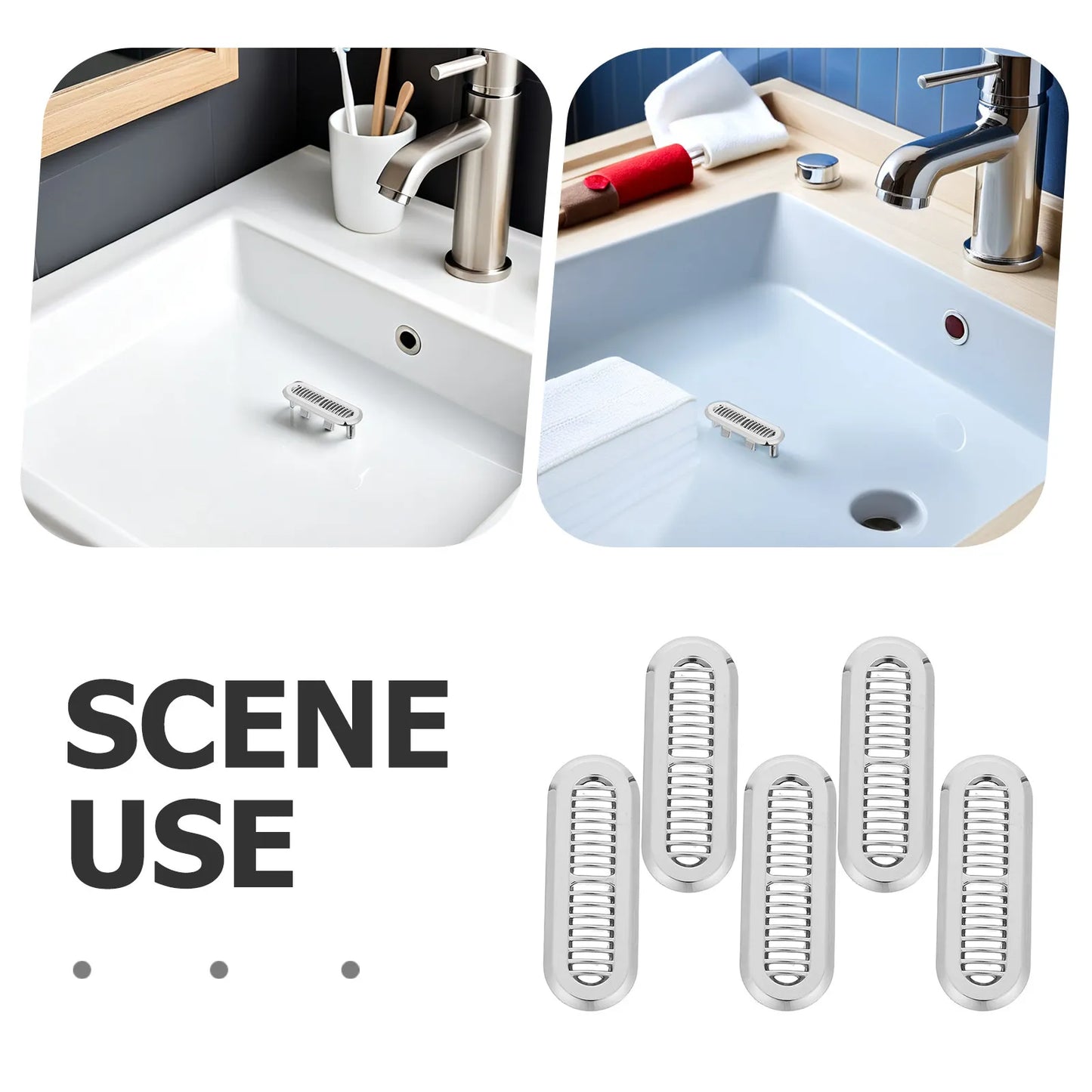 5Pcs Sink Overflow Trim Ring Decorative Fine Mesh Drain Cover for Bathroom Kitchen Wash Basin Long Slim Overflow Hole Protector Peaceful Pleasures Health and Wellness
