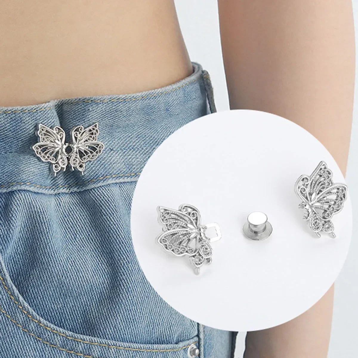 Butterfly Waist Buckle | No-Sew Metal Snap Button Adjuster