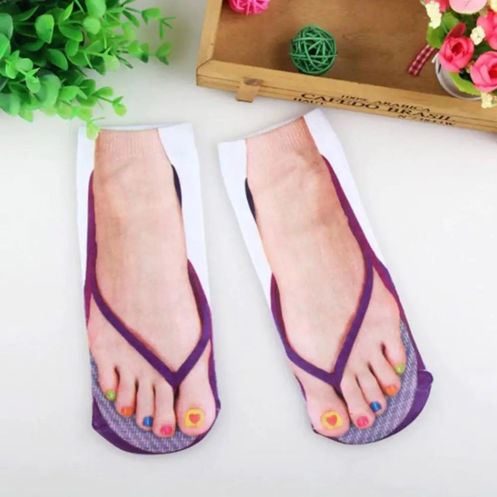 1 Pair 3D Printing Pattern Flip Flop Socks Funny Socks for Women Flip-flop Ankle Socks Low Cut Floor Socks Hosiery Novelty Gifts Peaceful Pleasures Health and Wellness