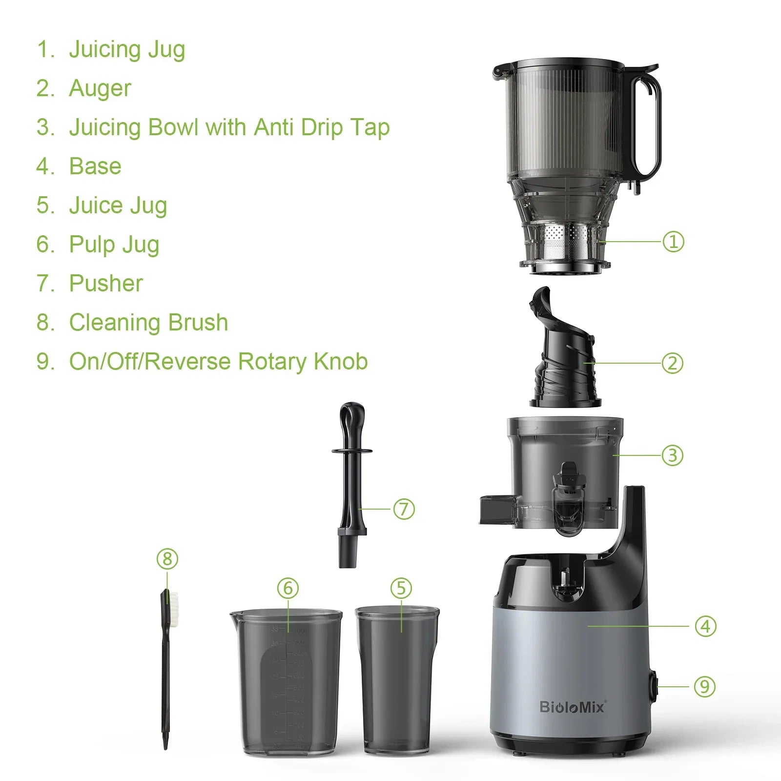 BioloMix Cold Press Juicer – 130mm Feed Chute, High Yield, BPA-Free Juicer BioloMix
