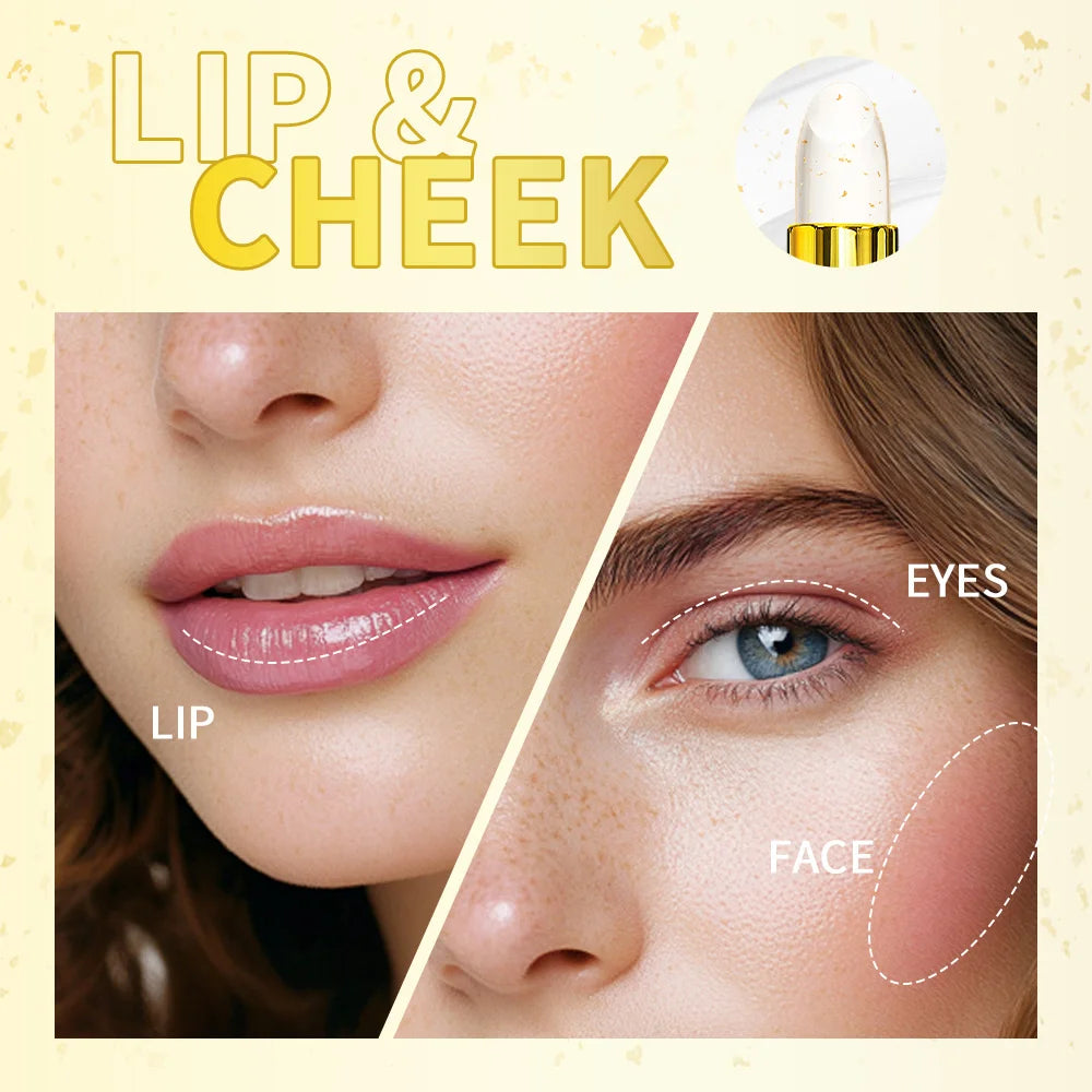 Color Changing Lipstick 2 in 1 Lip Blush Balm 24K Gold Long Lasting Moisturizing Nourishing Lips Plumper Deep Hydration Care Peaceful Pleasures Health and Wellness