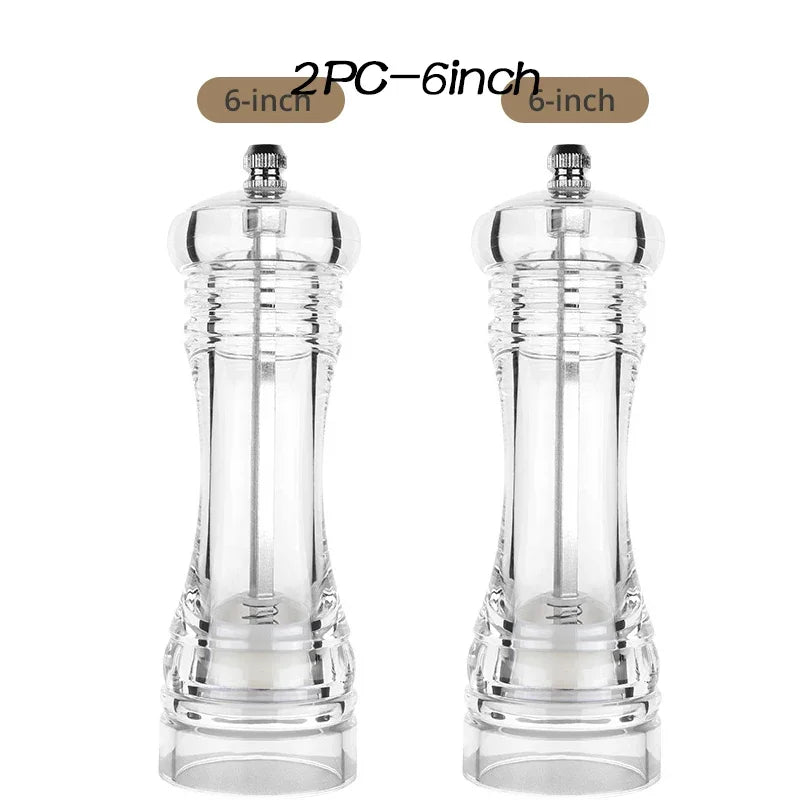 Acrylic Combo Pepper Mill & Salt Shaker | Adjustable Ceramic Grinder, Clear Transparent Body
