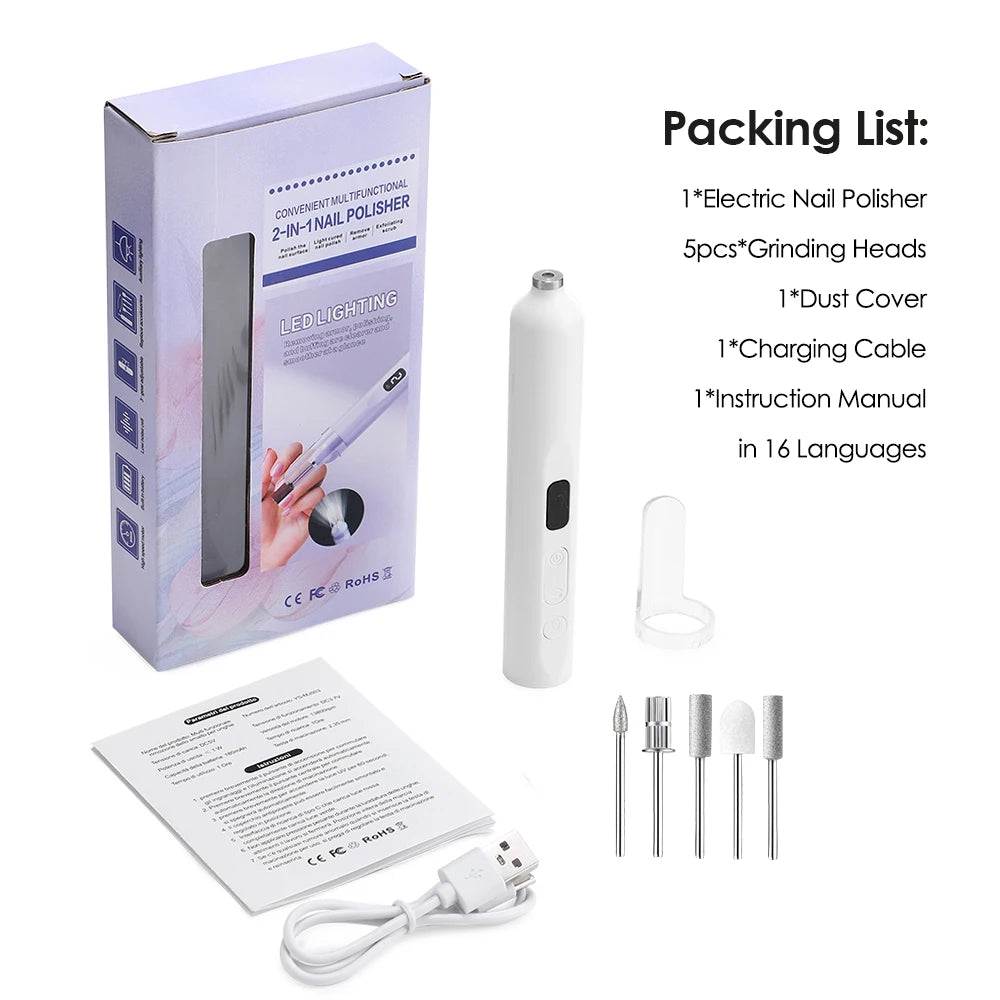 Electric Nail Drill Machine with UV Lamp Drill Off Gel Manicure Nail Polisher Set with Drill Bits Sanding Bands Nail Supplies Peaceful Pleasures Health and Wellness WHITE