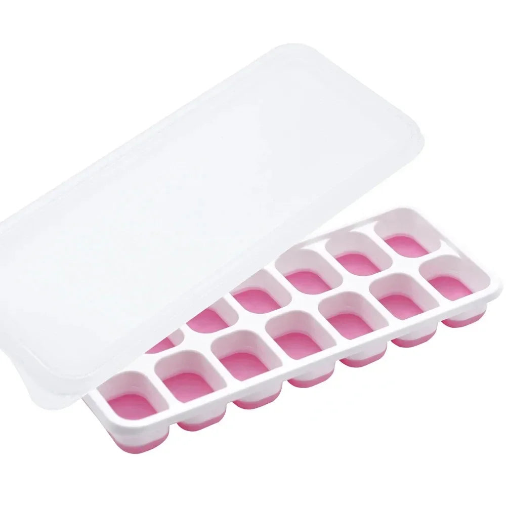 Ice Cube Tray Mold with Lid Silicone Square 14 Cube Easy Release Ice Cube Molds Summer Kitchen Bar DIY Iced Cocktail Freeze Tool Peaceful Pleasures Health and Wellness Pink