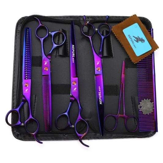 8.0 Inch Pet Dog Grooming Thinning Cutting Curved Scissors Set Grooming Shears Dogs Scissors Kit 7.5 Inch Big/small Teeth Shears Peaceful Pleasures Health and Wellness
