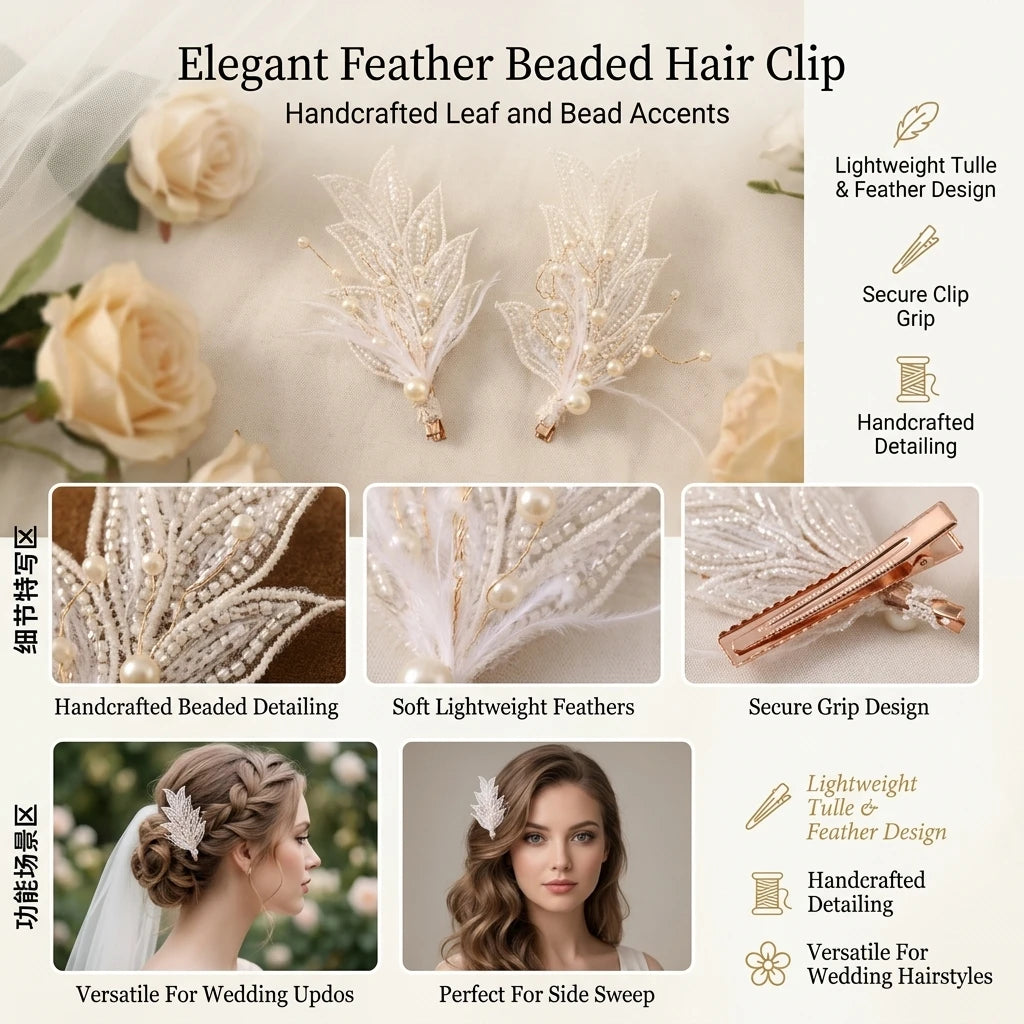 Bridal Hair Clip With Beaded Edge For Wedding Dress Accessories Peaceful Pleasures Health and Wellness