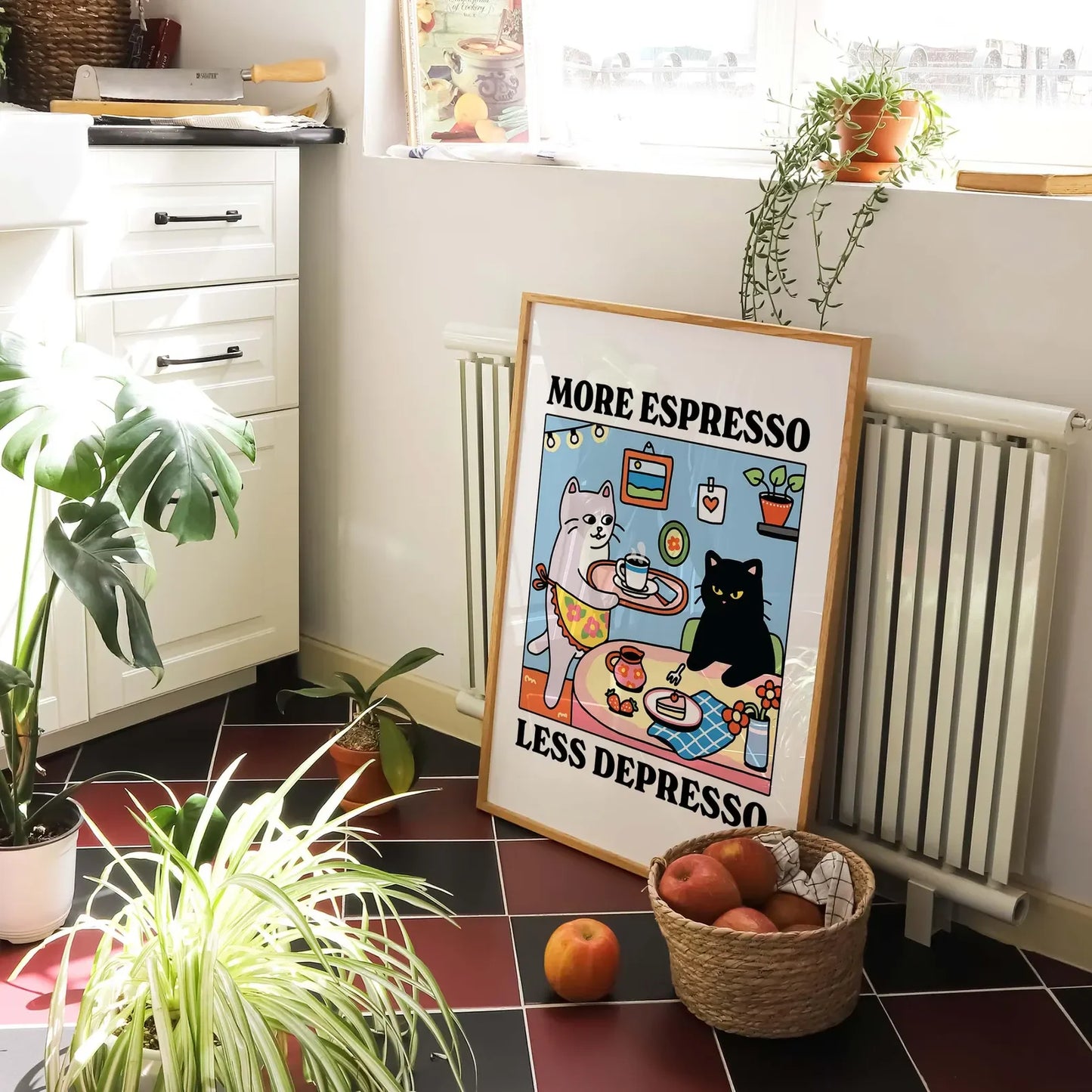 More Espresso Less Depresso Black Cat Canvas Wall Art Print