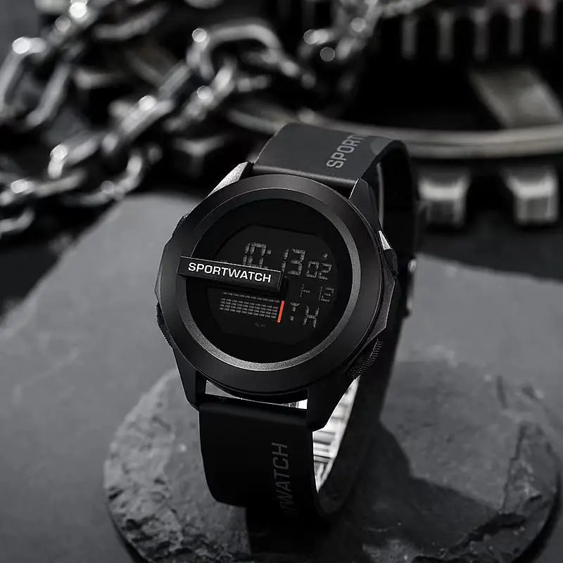 Waterproof Large Dial Men's Sporty Fashion Electronic Watch for Outdoor Adventure Decorative INS Style Peaceful Pleasures Health and Wellness black