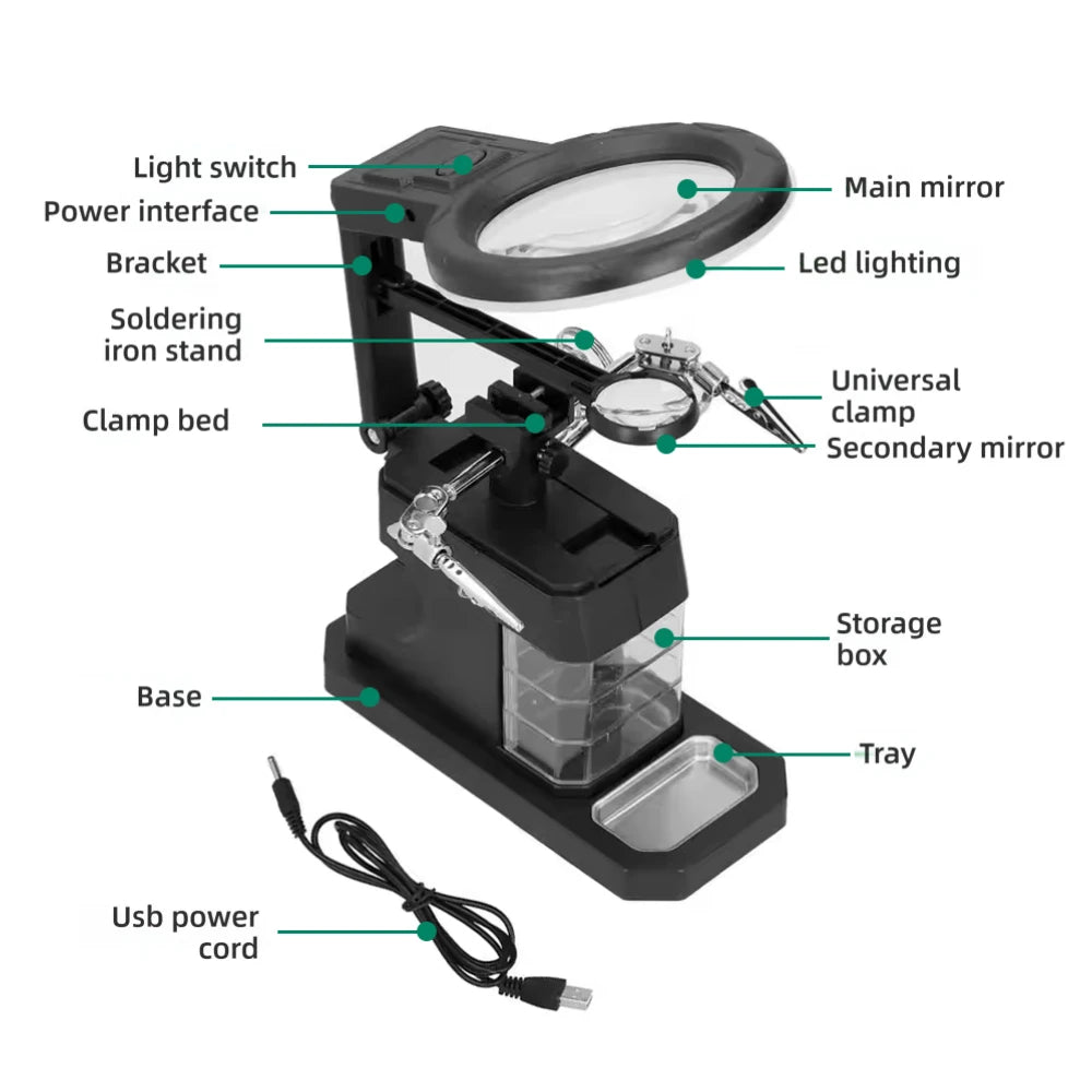 NEW 2.5X 4X 16X Magnifying Glass Soldering Stand with 16 LED Lights - Third Hand Tool for Welding Repair and Inspection Work Peaceful Pleasures Health and Wellness