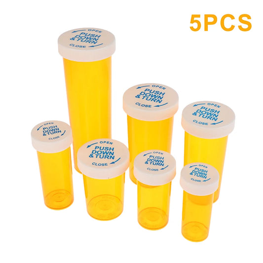 5Pcs Plastic Medicine Pill Bottles With Child Resistant Caps Medicine Containers Travel Pill Vials - 6/8/13/16/20/30/40/60 Dram Peaceful Pleasures Health and Wellness