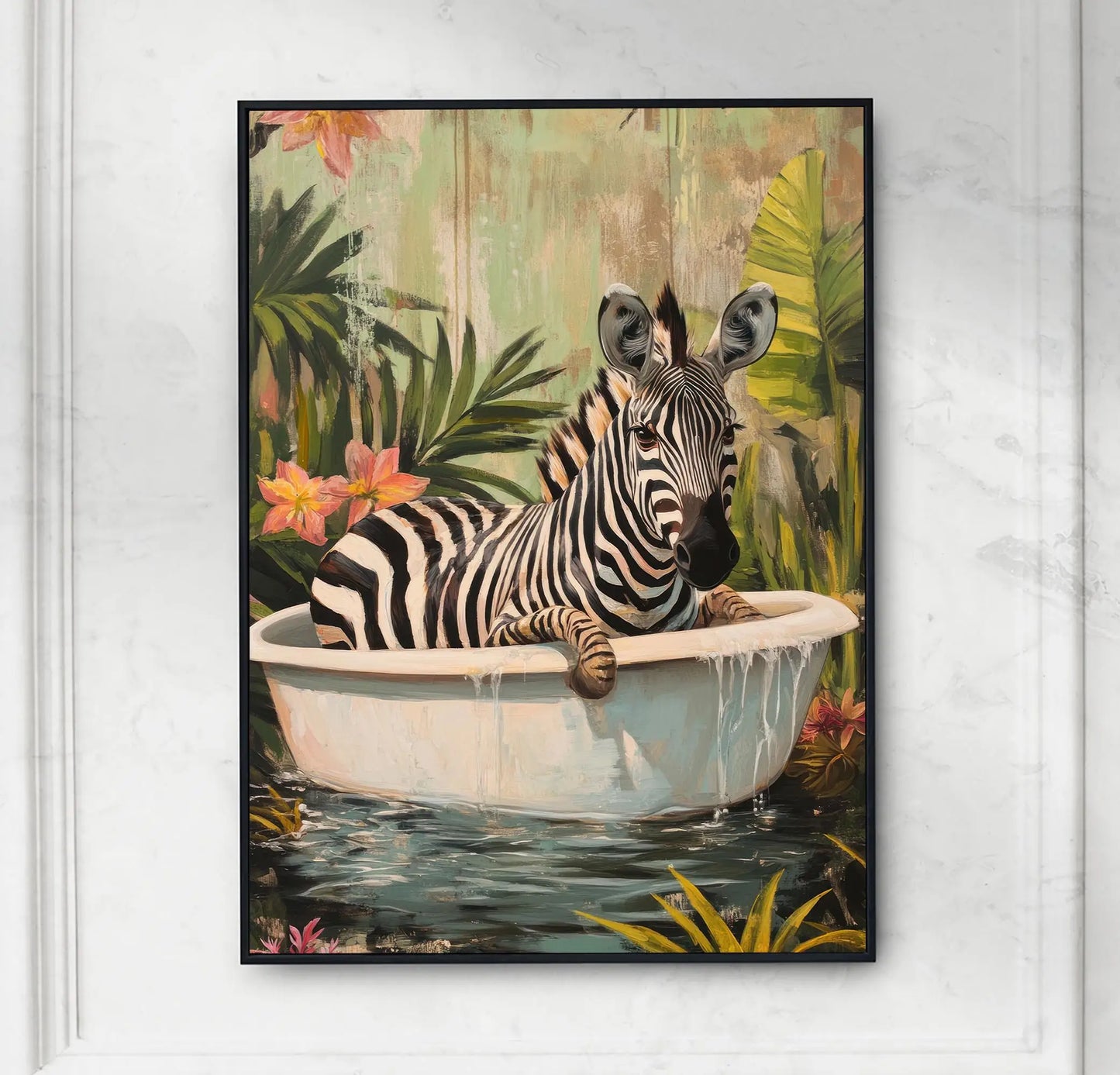 Funny Animals Swimming Pool Canvas Wall Art | Bathroom Decor