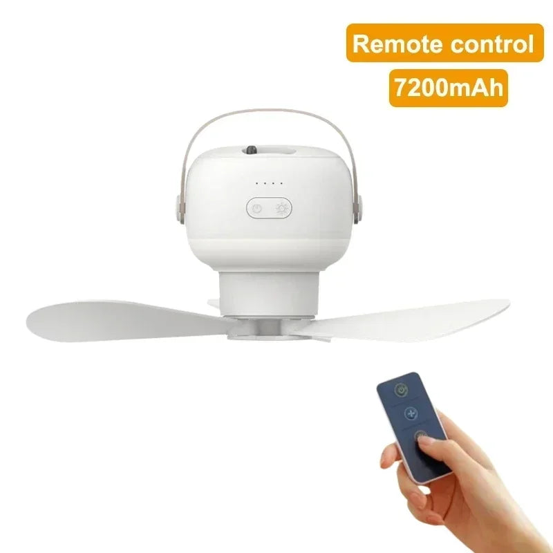 Portable Camping Ceiling Fan – Rechargeable, Remote & LED