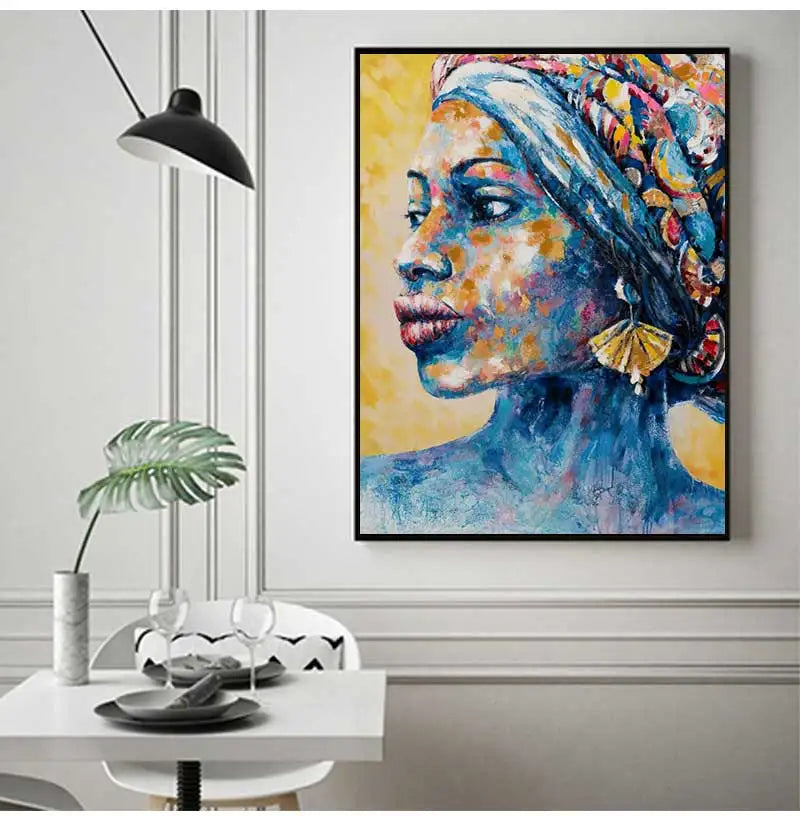 Oil Wall Art Painting for Living Room Africa Women Printed Posters Abstract Girl Portrait Canvas Painting Colorful Peaceful Pleasures Health and Wellness