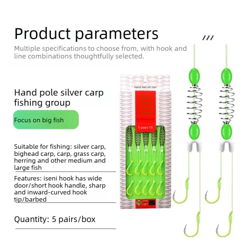 Fishing Hook Set 5pcs High Carbon Steel Spring Hook Barbed Fluorescent Green for Anglers Sharp Strong Fishhook Accessories Peaceful Pleasures Health and Wellness