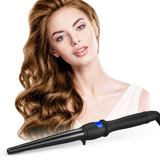 High Quality LCD Hair Waver Curler Conical Curling Iron Single Tube Ceramic Glaze Pear Flower Cone Electric Hair Curly Hair Peaceful Pleasures Health and Wellness