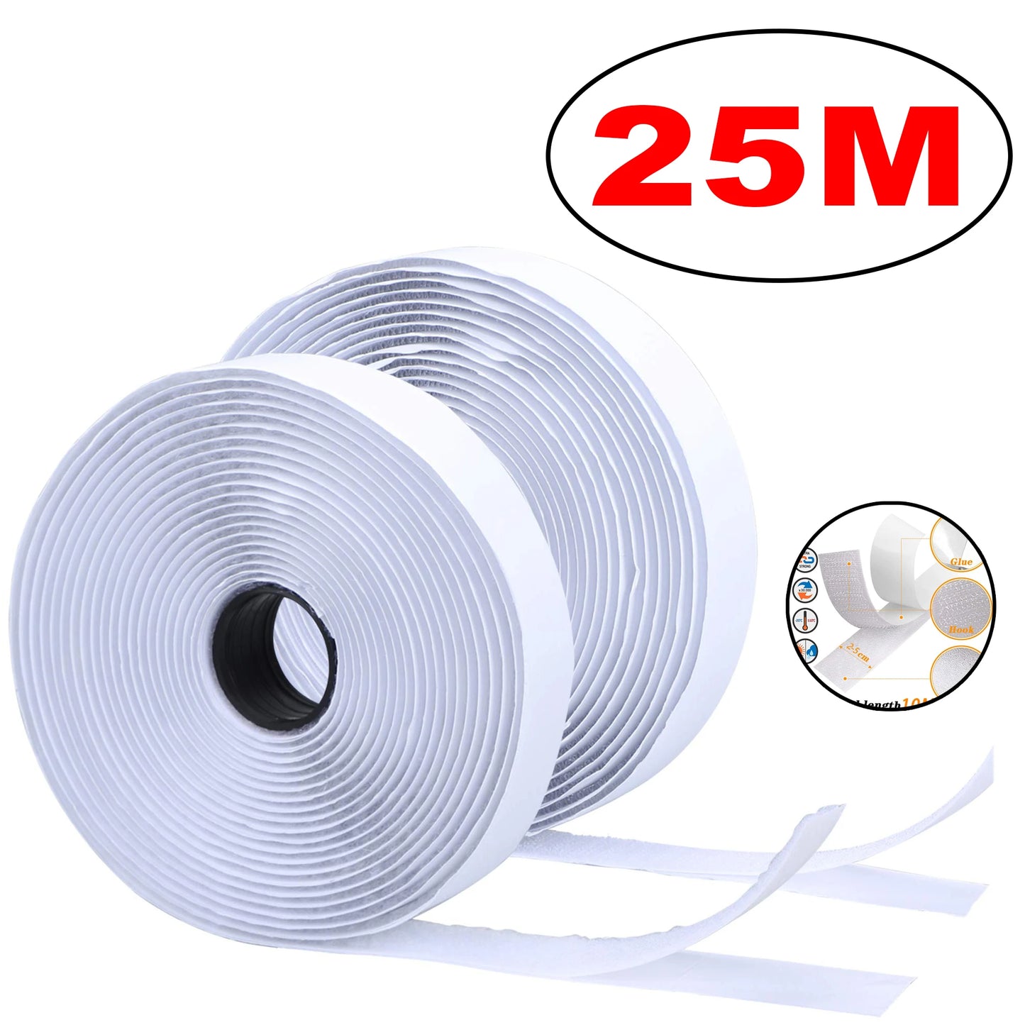 Self-Adhesive Hook & Loop Fastener Tape – 1M to 25M Rolls