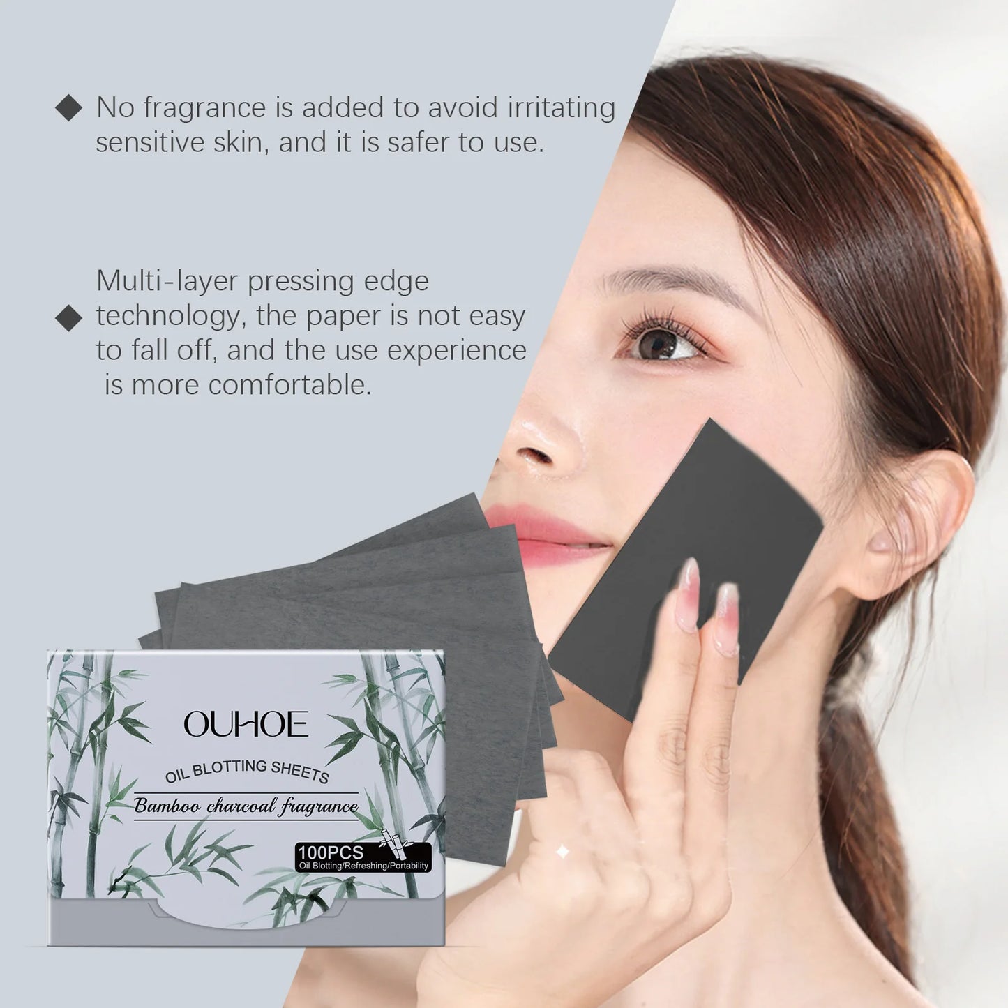 100pc Bamboo Charcoal Oil Blotting Sheets for Oily Skin