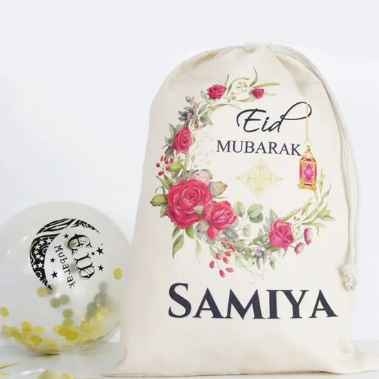 Personalised Floral Crescent Moon Eid Mubarak Gift Bag | Eidi Personalised Gift Bag Peaceful Pleasures Health and Wellness