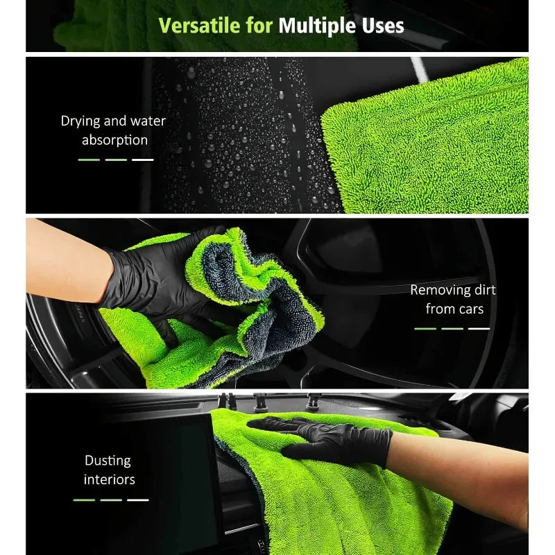 1/2 Pack Fluorescent Green Car Cleaning Cloth, Car Wash Towel, Glass Cleaning Towel, Extra Large and Thick, Super Absorbent, Non-Marking, Strong Water Absorption, Quick-Drying Car Wash Towel Peaceful Pleasures Health and Wellness