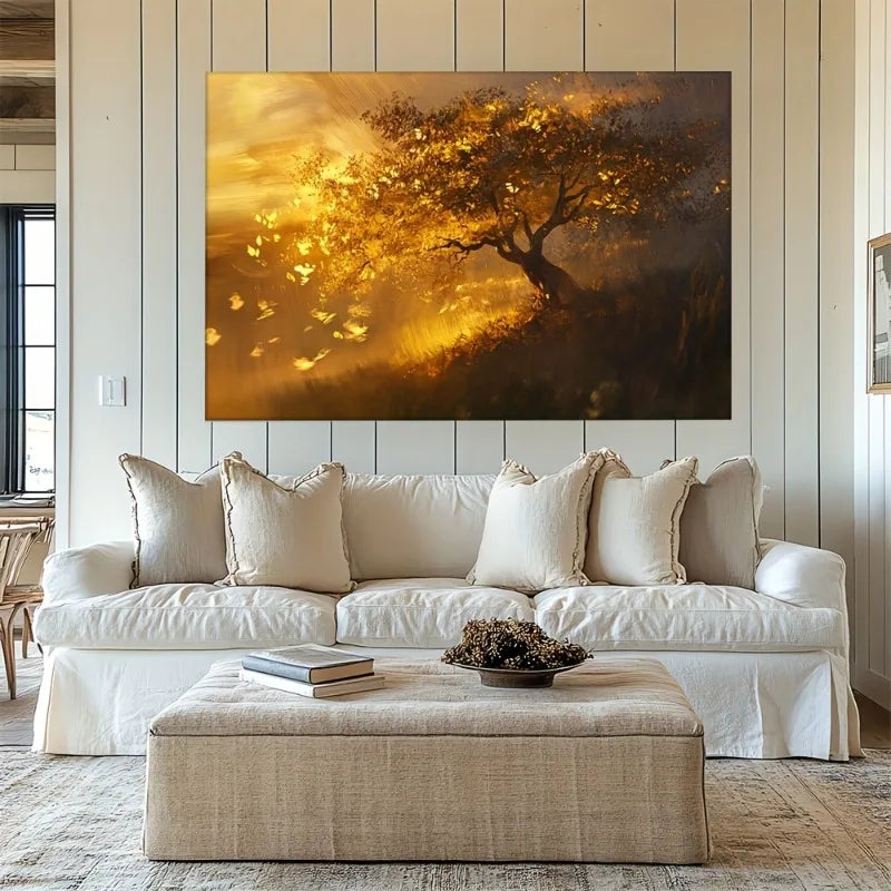 Golden Tree Canvas Wall Art – Butterfly Landscape Print, Unframed Canvas Wall Art Peaceful Pleasures Health and Wellness