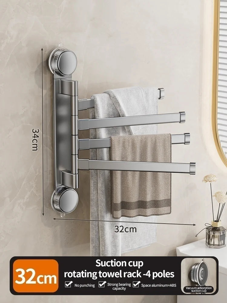 Drill-Free Rotating Double Towel Rack with Suction Cup & Hook