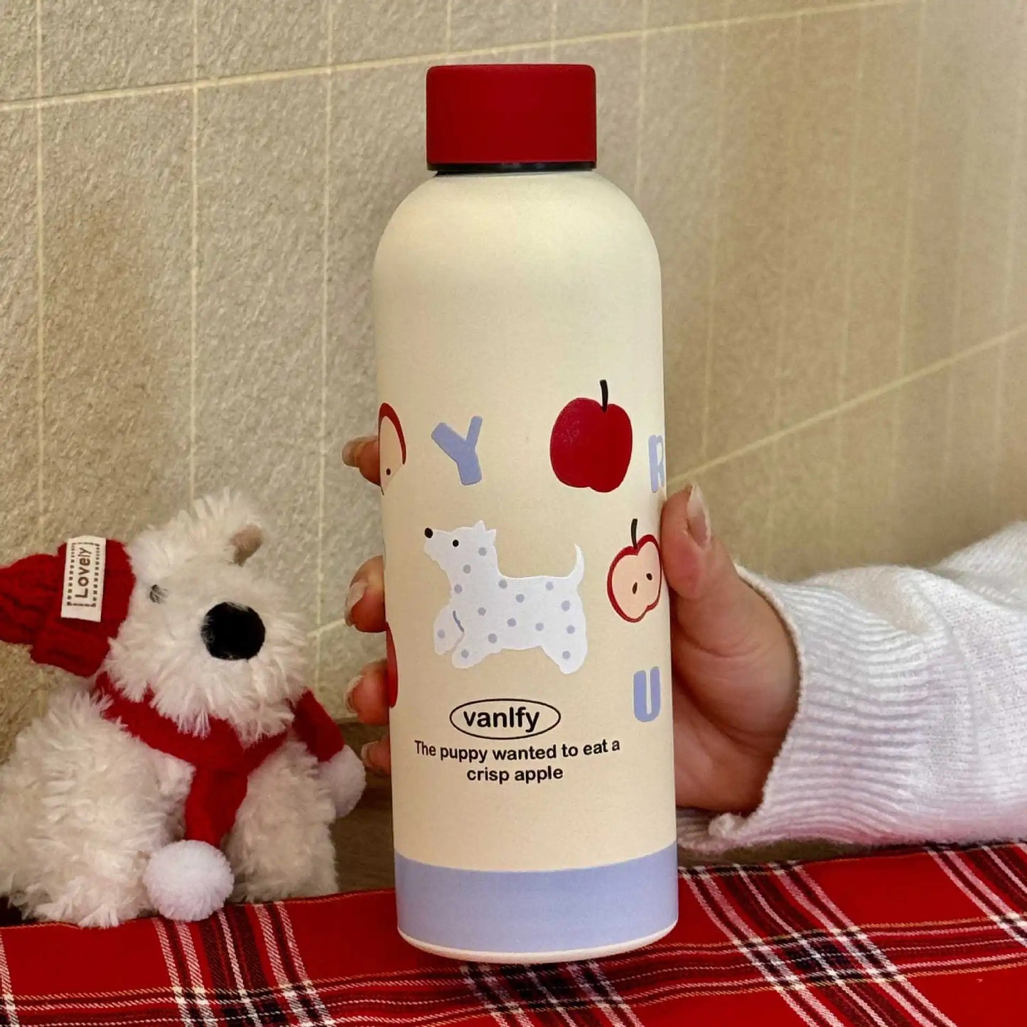 New Cute Dogs Small Mouth Vacuum Bottles Red Matte Dogs Stainless Steel Insulation Cups New Year Christmas Gift Cups Wholesale Peaceful Pleasures Health and Wellness puppy 500ml