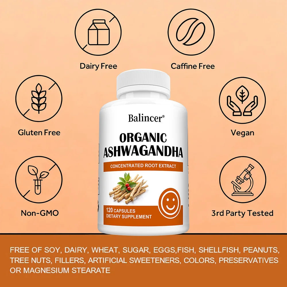 Ashwagandha Capsules - Black Pepper, Stress Relief, Energy Sleep Mood Focus & Immune Support, Relaxation, Cognitive Function Peaceful Pleasures Health and Wellness