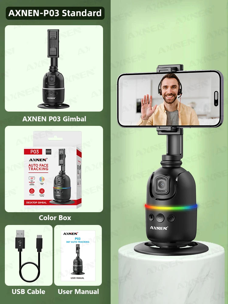 AI Face Tracking Gimbal – 360° Auto Rotate Phone Stabilizer Peaceful Pleasures Health and Wellness Standard Bundle China Mainland