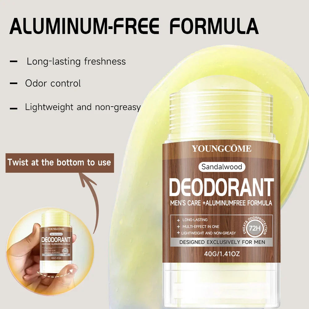 YOUNGCOME Men's Sandalwood Deodorant Stick 40g | Antiperspirant