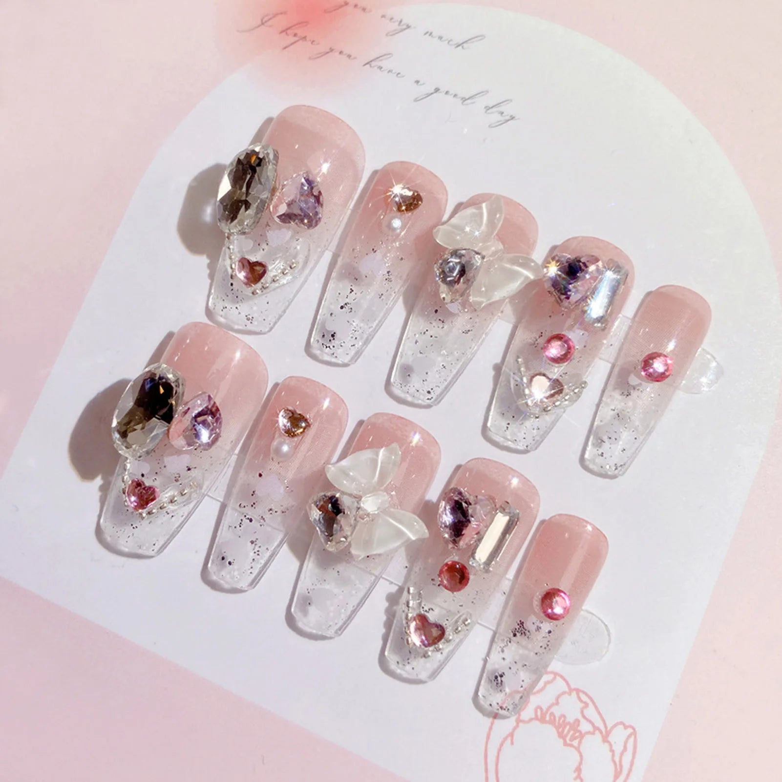 24pcs New Year Heavy Metal Press on Nails Chinese Bride Wedding Fake Nails Full Cover Wearable Shiny Large Crystal False Nails Peaceful Pleasures Health and Wellness style 14