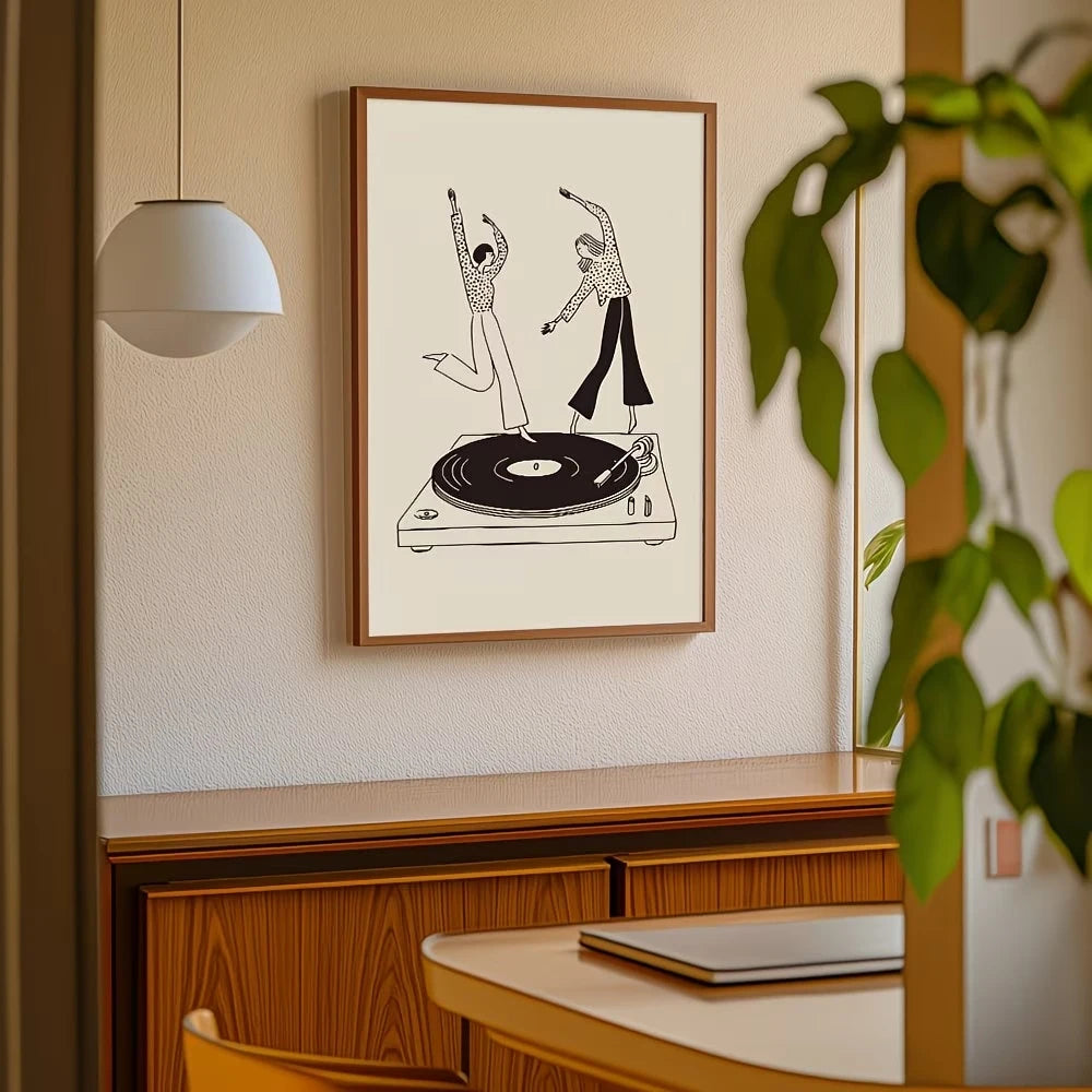 Dancing Girls Vinyl Record Canvas Wall Art Print | Music Decor