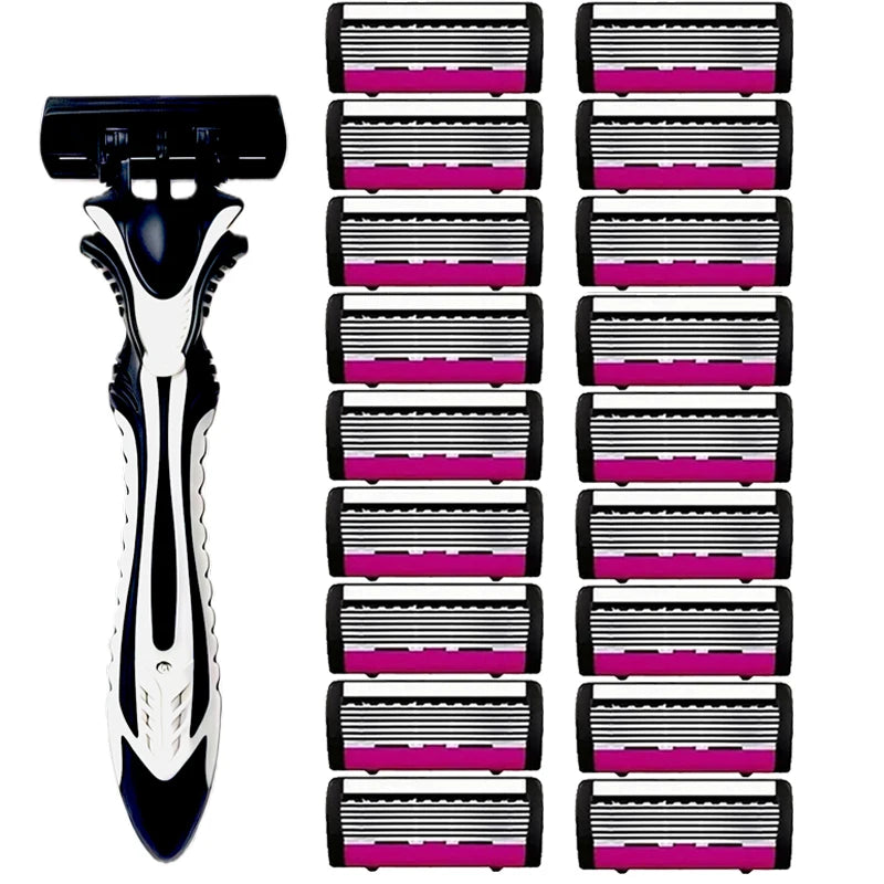 Men's 6-Blade Reusable Razor with Replaceable Head