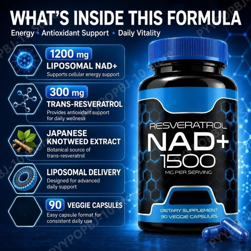 Liposomal NAD+ 1200mg & Trans-Resveratrol 300mg | 90 Vegan Caps