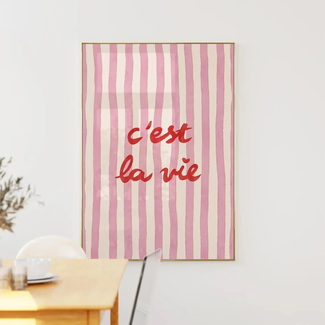 Modern,Retro C'est La Vie Quote Pink Stripes Wall Art Print Canvas Painting Poster Picture For Bedroom,Living Room Home Decor Peaceful Pleasures Health and Wellness