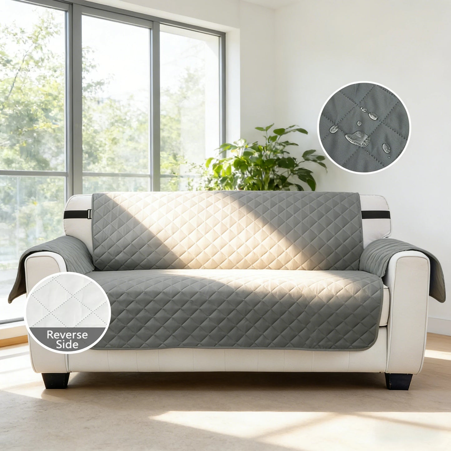 Waterproof Sofa Cover Quilted Anti-wear Couch Covers for Dog Pet Kids Recliner Armchair Furniture 1/2/3/4 Seater Protector Peaceful Pleasures Health and Wellness Gray 4 Seater 132inch