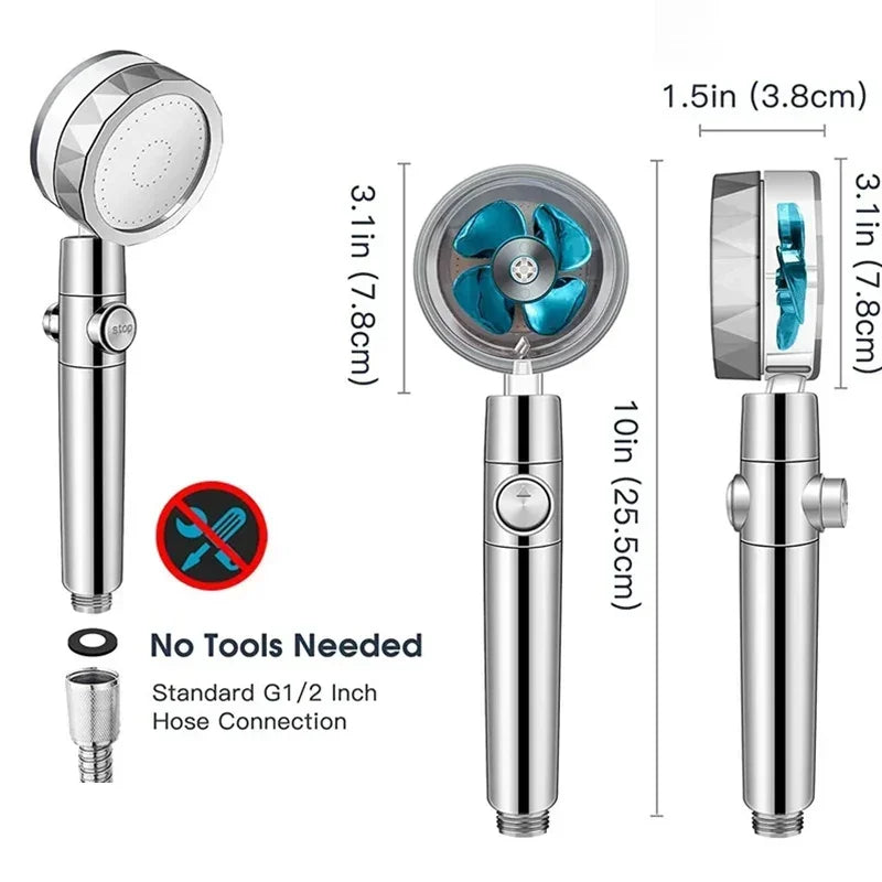 360° Rotating Turbine Shower Head | High Pressure Water Saving