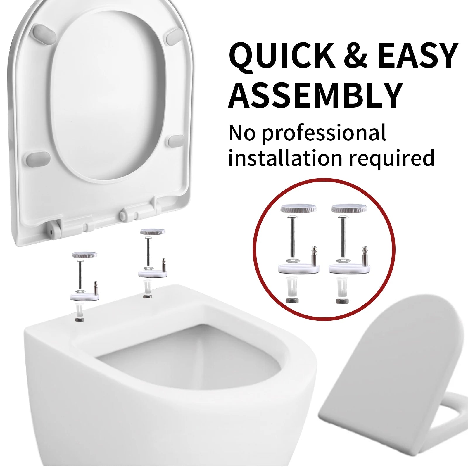 White Toilet Seat Soft Close Soft Close PP Toilet Seat Bottom and Top Fixing Quick Release for Easy Clean Sturdy Anti-Bacterial Peaceful Pleasures Health and Wellness