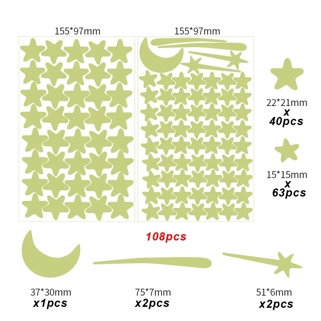 Glow in the Dark Moon & Stars Wall Decals – Kids Room