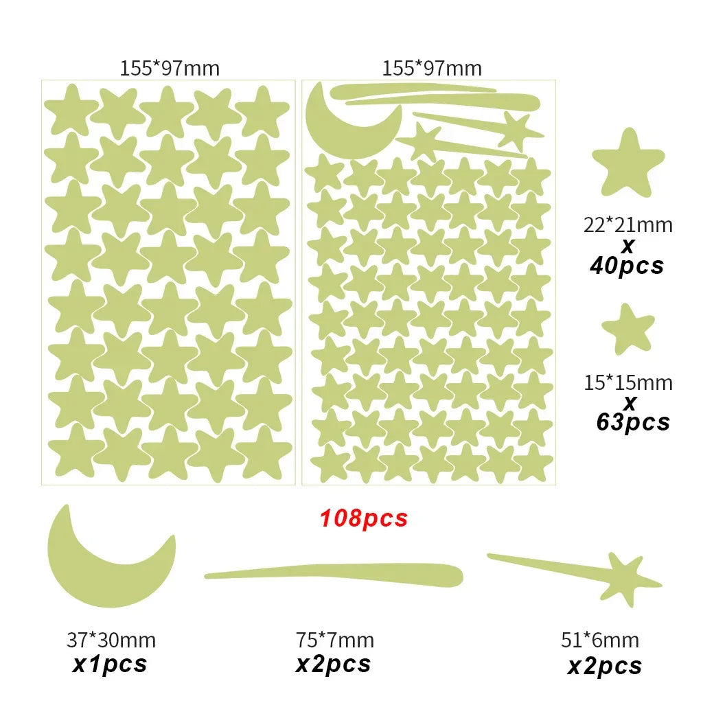 Glow in the Dark Moon & Stars Wall Decals – Kids Room