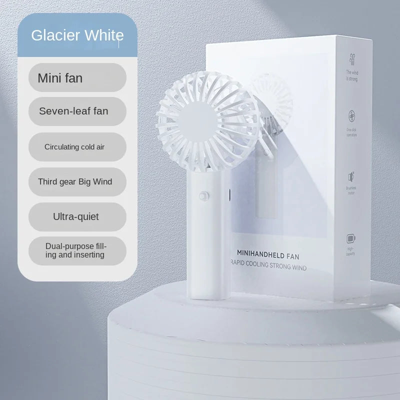 Protable Mini Portable FansHandheld USB Rechargeable Quiet Handheld Fan Lightweight Adjustable Cute Small Fan For Office Outdoor Peaceful Pleasures Health and Wellness WHITE