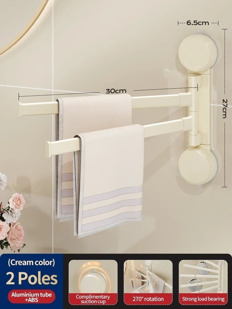 Drill-Free Suction Cup Rotating Double Towel Bar Rack